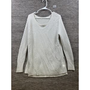 Athleta Sweater Tunic Womens XL White Open Knit Scoop Neck Long Sleeve Pullover